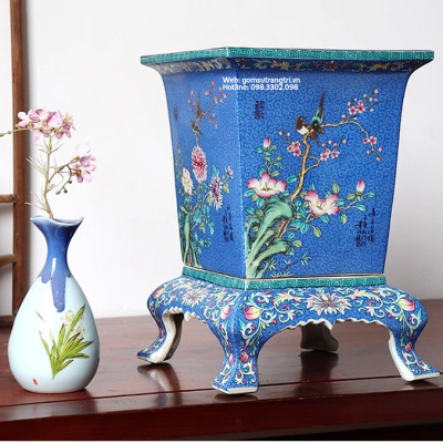 Chậu trồng cây bằng sứ hoạ tiết tứ quý - Một sản phẩm gốm sứ cao cấp